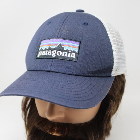 Patagonia Trucker Hat Womens Blue & White Adjustable Mesh Back Patch Logo Cap - Picture 1 of 10